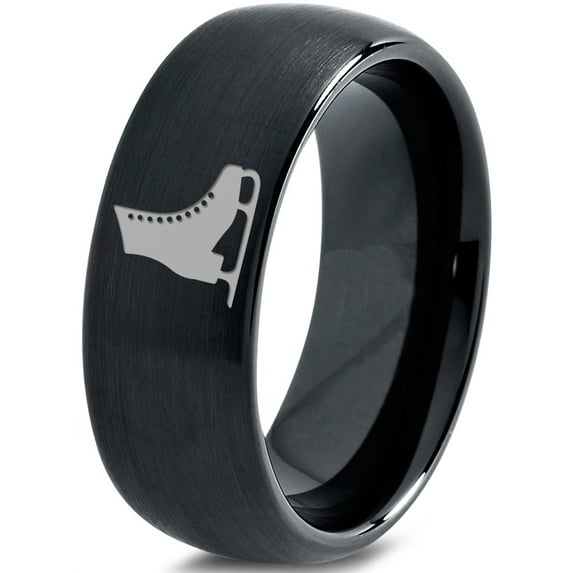 Tungsten Ice Figure Skating Hockey Skate Band Ring 8mm Men Women Comfort Fit Black Dome Brushed Polished