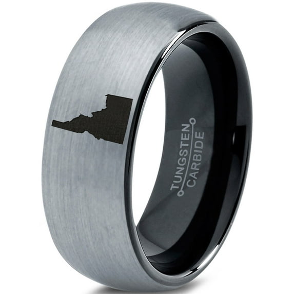 Tungsten Idaho The Gem State Band Ring 8mm Men Women Comfort Fit Black Dome Brushed Gray Polished