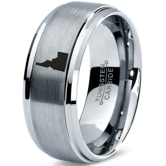 Tungsten Idaho The Gem State Band Ring 8mm Men Women Comfort Fit Gray Step Bevel Edge Brushed Polished
