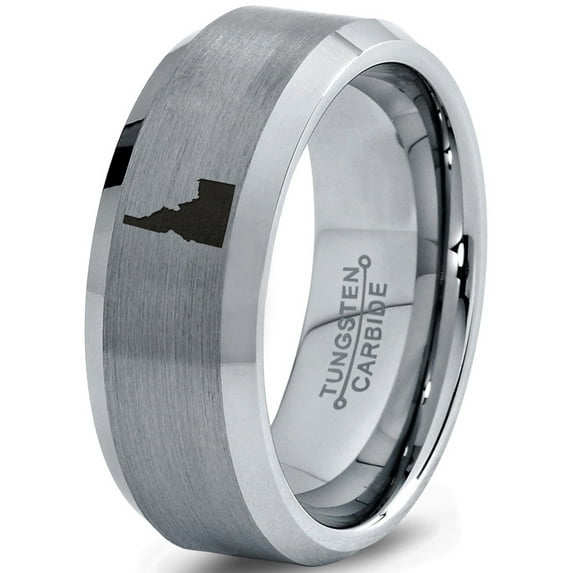 Tungsten Idaho The Gem State Band Ring 8mm Men Women Comfort Fit Gray Step Bevel Edge Brushed Polished