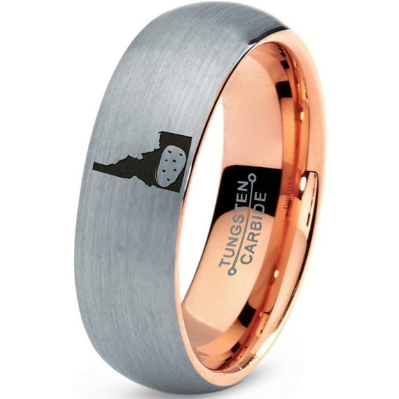 Tungsten Idaho The Gem State Potato Band Ring 7mm Men Women Comfort Fit 18k Rose Gold Dome Brushed Gray Polished