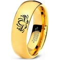 thumbnail image 1 of Tungsten Indian Lotus Nelumbo Nucifera Sacred Flower Band Ring 7mm Men Women Comfort Fit 18k Yellow Gold Dome Polished, 1 of 4