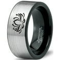 thumbnail image 1 of Tungsten Indian Lotus Nelumbo Nucifera Sacred Flower Band Ring 8mm Men Women Comfort Fit Brushed Gray Flat Cut Black Polished, 1 of 4