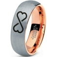 thumbnail image 1 of Tungsten Infinity Heart Shaped Emoji Art Band Ring 7mm Men Women Comfort Fit 18k Rose Gold Dome Brushed Gray Polished, 1 of 4
