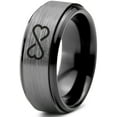 thumbnail image 1 of Tungsten Infinity Heart Shaped Emoji Art Band Ring 8mm Men Women Comfort Fit Black Step Bevel Edge Brushed Gray Polished, 1 of 4