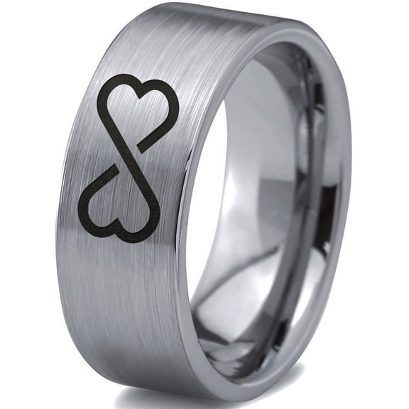 Tungsten Infinity Heart Shaped Emoji Art Band Ring 8mm Men Women Comfort Fit Gray Flat Cut Brushed Polished