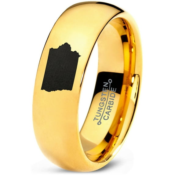 Tungsten Iowa Hawkeye State Band Ring 7mm Men Women Comfort Fit 18k Yellow Gold Dome Polished