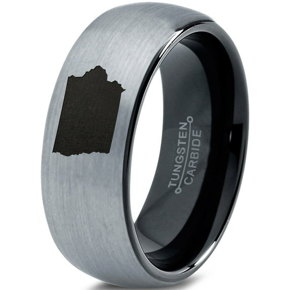 Tungsten Iowa Hawkeye State Band Ring 8mm Men Women Comfort Fit Black Dome Brushed Gray Polished
