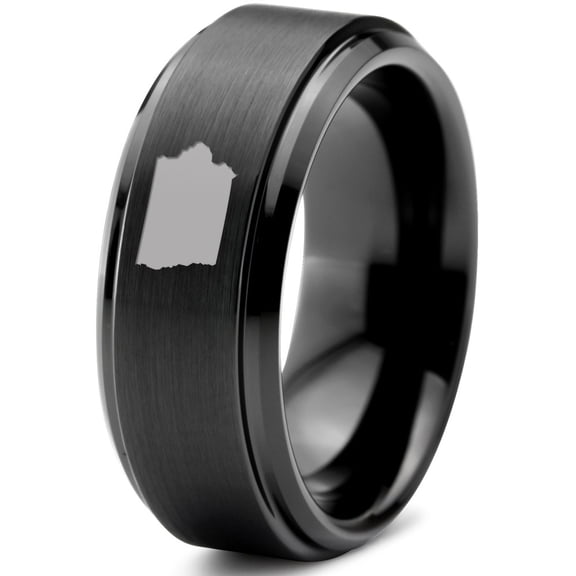 Tungsten Iowa Hawkeye State Band Ring 8mm Men Women Comfort Fit Black Step Bevel Edge Brushed Polished
