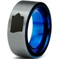 thumbnail image 1 of Tungsten Iowa Hawkeye State Band Ring 8mm Men Women Comfort Fit Blue Flat Cut Brushed Gray Polished, 1 of 4