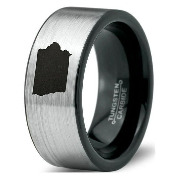 Tungsten Iowa Hawkeye State Band Ring 8mm Men Women Comfort Fit Brushed Gray Flat Cut Black Polished
