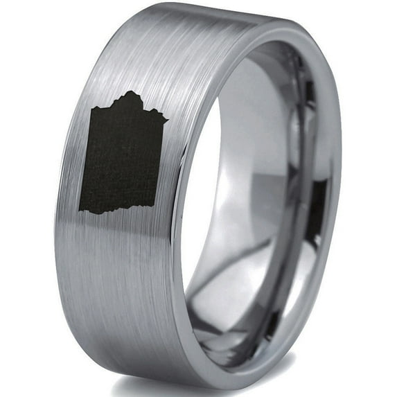 Tungsten Iowa Hawkeye State Band Ring 8mm Men Women Comfort Fit Gray Flat Cut Brushed Polished