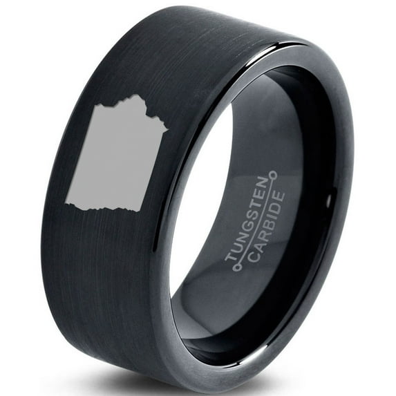 Tungsten Iowa Hawkeye State Band Ring 9mm Men Women Comfort Fit Black Flat Cut Brushed Polished