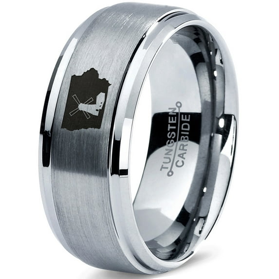 Tungsten Iowa Hawkeye State Windmill Band Ring 8mm Men Women Comfort Fit Gray Step Bevel Edge Brushed Polished