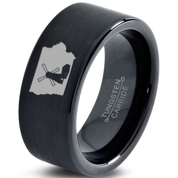 Tungsten Iowa Hawkeye State Windmill Band Ring 9mm Men Women Comfort Fit Black Flat Cut Brushed Polished