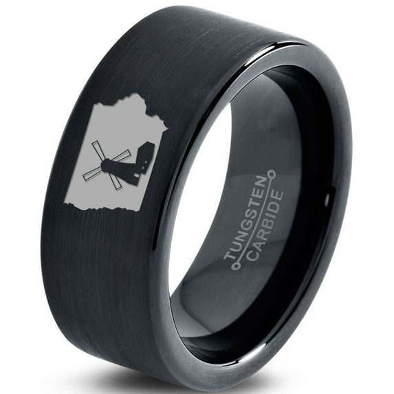 Tungsten Iowa Hawkeye State Windmill Band Ring 9mm Men Women Comfort Fit Black Flat Cut Brushed Polished