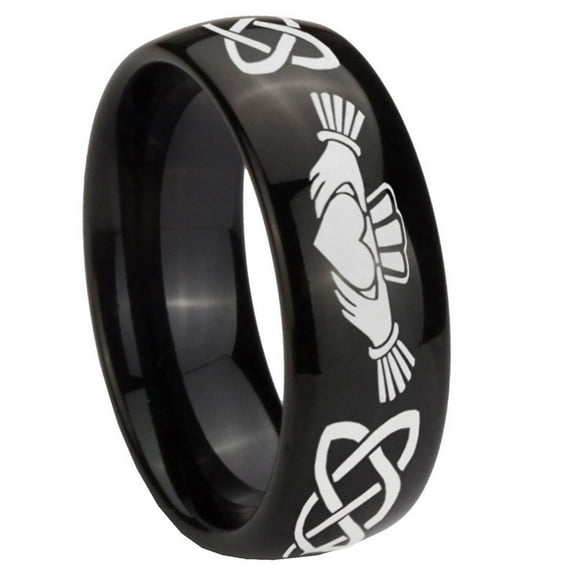 Tungsten Irish Claddagh 8mm Glossy Black Polished Dome Men Ring