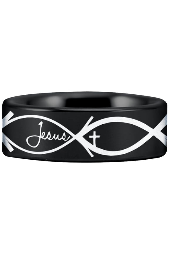 Tungsten Jesus Fish Ring