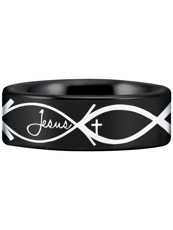 Tungsten Jesus Fish Ring