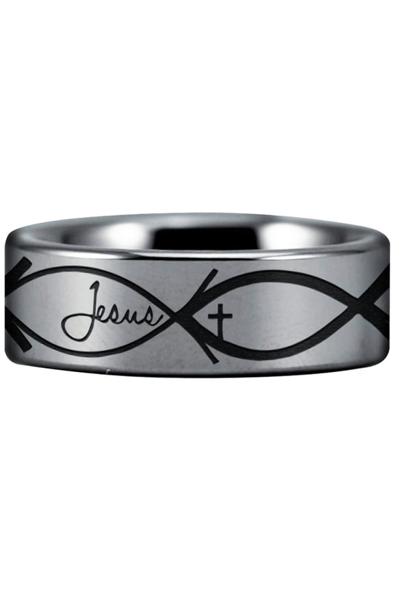 Tungsten Jesus Fish Ring
