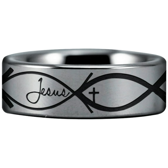 Tungsten Jesus Fish Ring