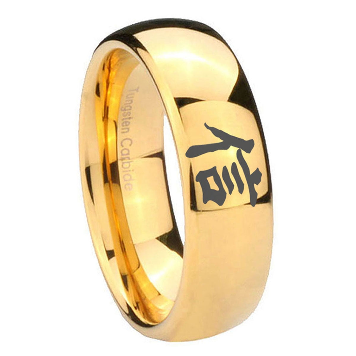 Tungsten Kanji Faith 8mm Glossy Gold Plated Dome Polished Men Ring ...
