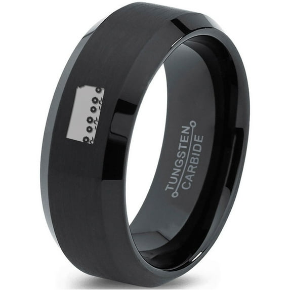 Tungsten Kansas Sunflower State Flowers Band Ring 8mm Men Women Comfort Fit Black Beveled Edge Brushed Polished