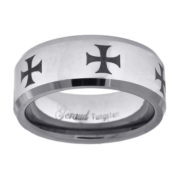 Tungsten Laser Engraved Black Knight Cross Beveled Edges Mens Comfort-fit 8mm Size-12 Bridal Anniversary Engagement Wedding Band