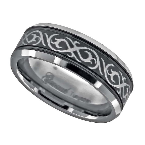 Tungsten Laser Itched Celtic Design Two-tone Mens Comfort-fit 8mm Size-9 Bridal Anniversary Engagement Wedding Band