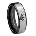 thumbnail image 1 of Tungsten Leaf 8mm Brushed Gray Beveled Edges Black Polished Men Ring, 1 of 2