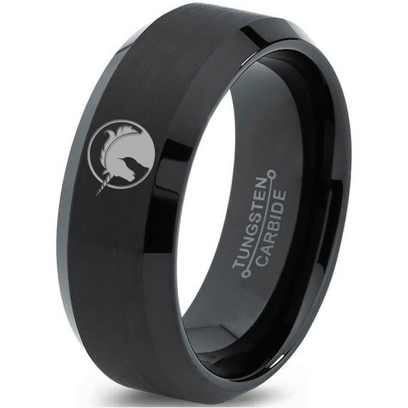 Tungsten Legendary Mythical Unicorn Band Ring 8mm Men Women Comfort Fit Black Beveled Edge Brushed Polished