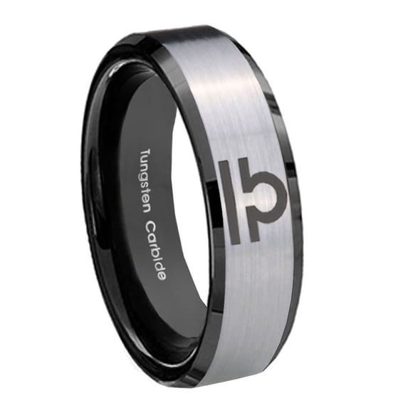 Tungsten Libra Horoscope 8mm Brushed Gray Beveled Edges Black Polished Men Ring