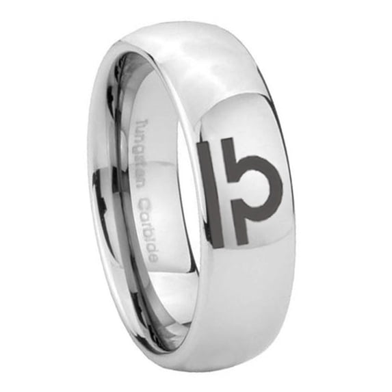 Tungsten Libra Horoscope 8mm Mirror Gray Polished Dome Men Ring