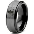 thumbnail image 1 of Tungsten Lighthouse Tower Building Structure Light Band Ring 8mm Men Women Comfort Fit Black Step Bevel Edge Brushed Gray Polished, 1 of 4