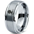 thumbnail image 1 of Tungsten Lighthouse Tower Building Structure Light Band Ring 8mm Men Women Comfort Fit Gray Step Bevel Edge Brushed Polished, 1 of 4