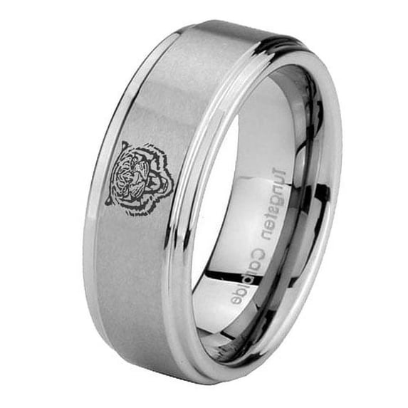 Tungsten Lion 8mm Brushed Gray Step Edges Men Ring