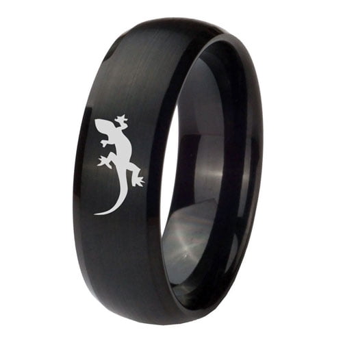 Tungsten Lizard 8mm Brushed Black Dome Polished Men Ring