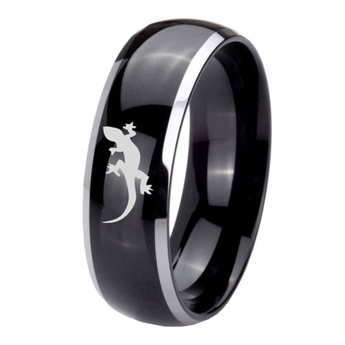 Tungsten Lizard 8mm Glossy Black 2 Tone Dome Polished Edges Men Ring