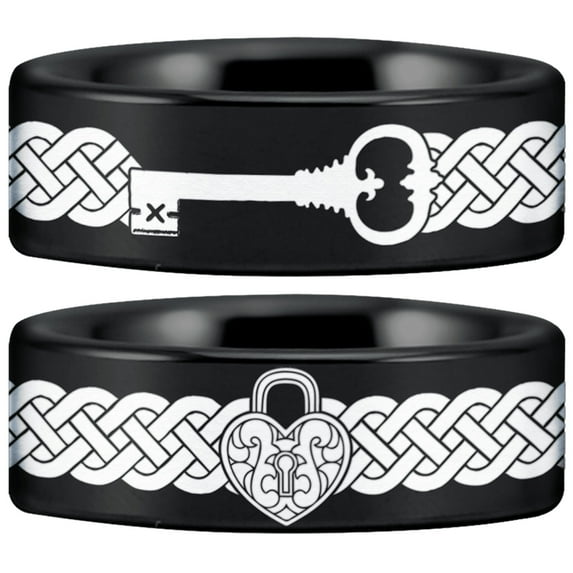Tungsten Lock and Key Rings (For His Hers)