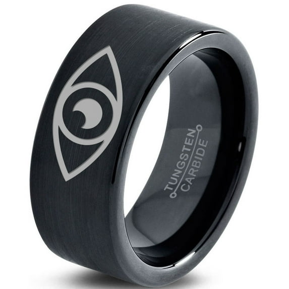 Tungsten Looking Seeing Eye Band Ring 9mm Men Women Comfort Fit Black Flat Cut Brushed Polished