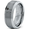 thumbnail image 1 of Tungsten Love Heart Pleasure Positive Emotions Band Ring 8mm Men Women Comfort Fit Gray Step Bevel Edge Brushed Polished, 1 of 4