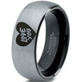 thumbnail image 1 of Tungsten Love You Heart Band Ring 8mm Men Women Comfort Fit Black Dome Brushed Gray Polished, 1 of 4