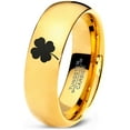 thumbnail image 1 of Tungsten Lucky Charm Four Leaf Clover Band Ring 7mm Men Women Comfort Fit 18k Yellow Gold Dome Polished, 1 of 4