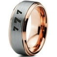 thumbnail image 1 of Tungsten Lucky Number Seven Band Ring 8mm Men Women Comfort Fit 18k Rose Gold Step Bevel Edge Brushed Polished, 1 of 4