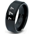 thumbnail image 1 of Tungsten Lucky Number Seven Band Ring 8mm Men Women Comfort Fit Black Beveled Edge Polished, 1 of 4