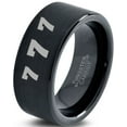 thumbnail image 1 of Tungsten Lucky Number Seven Band Ring 9mm Men Women Comfort Fit Black Flat Cut Brushed Polished, 1 of 4