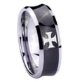 thumbnail image 1 of Tungsten Maltese Cross 8mm Brushed Black Polished Concave Men Ring, 1 of 2