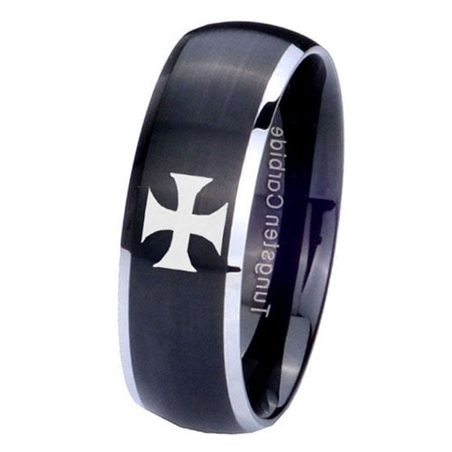 Tungsten Maltese Cross 8mm Shinny Rose Gold Two Tone Dome Men Ring