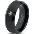 thumbnail image 1 of Tungsten Marijuana Weed Cannabis Leaf Band Ring 8mm Men Women Comfort Fit Black Beveled Edge Brushed Polished, 1 of 4