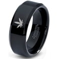 thumbnail image 1 of Tungsten Marijuana Weed Cannabis Leaf Band Ring 8mm Men Women Comfort Fit Black Beveled Edge Polished, 1 of 4